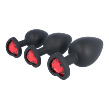 Set Plug X3 E14 Silicone Black-ruby Heart