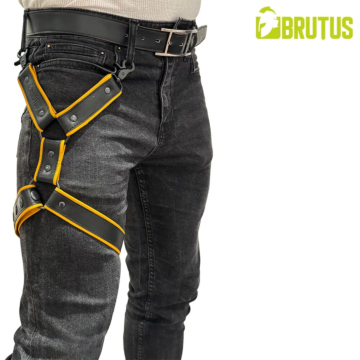BRUTUS Leather Leg Harness  Black-Yellow