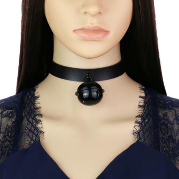 Black Bell Leather BDSM Collar Black