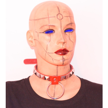 Kinksters Red Leather Choker with Large Ring