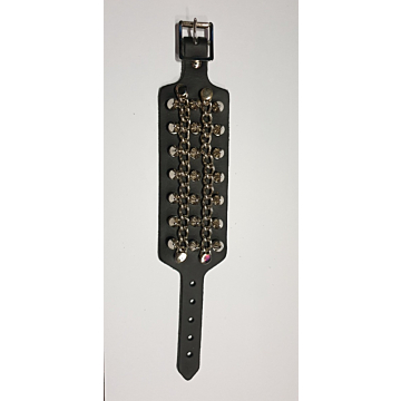 BULLET69 Handmade Wristband: Spike & Chain Black Leather