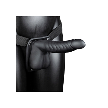 Ribbed Hollow Strap-On with Balls - 8" / 21 cm
