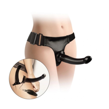 Black Magic Double Strap-on Harness W/ Vibration 17'8 Cm Black