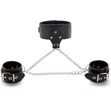 Handcuffs with Fetish Night Collar, Eco Leather - Black