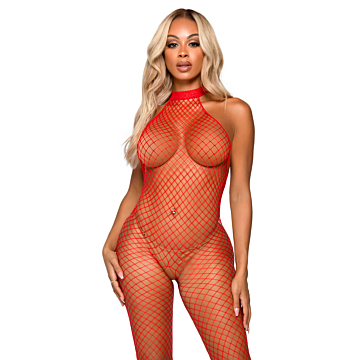 Leg Avenue Red Racer Neck Bodystocking in Spandex