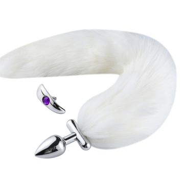 Anal Plug - Kiotos Screwed White Tail Plug 45cm