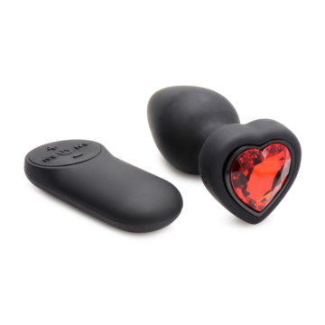 28X Silicone Vibrating Red Heart Anal Plug with Remote - Small
