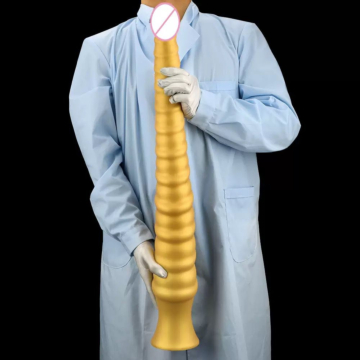 Golden Silicone Extended Bead Anal Plug Elastic and Soft 