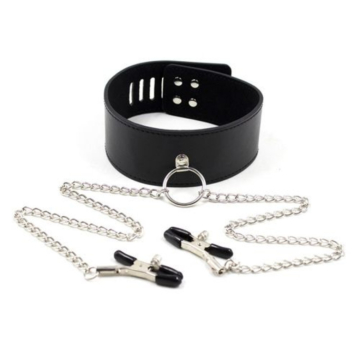 Toyz4lovers Black Metal Leash Nipple Genuine Leather.