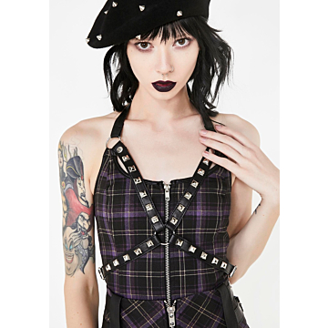 KILLSTAR Suzie Harness Top Black Tartan