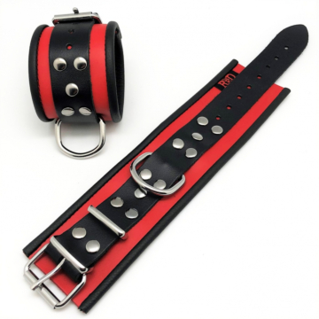 Kinksters Genuine Leather Handcuffs - Red/Black