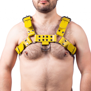 Kinksters' Genuine Leather Yellow Buckle Harness - Taille