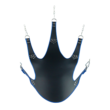Stylish Shots Media Leather Sling - Black with Blue Piping