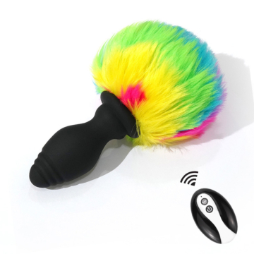 Rabbit Tail Vibe Butt Plug – Remote Control Rainbow Edition
