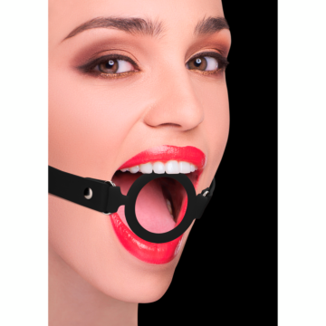 Ouch! Silicone Ring Gag with Leather Straps Black