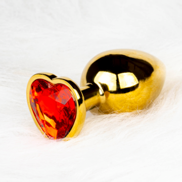 Heart Gem Butt Plug - Small - Gold/Ruby Red