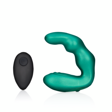 Bent Vibrating Prostate Massager with Remote Control - Metallic Green
