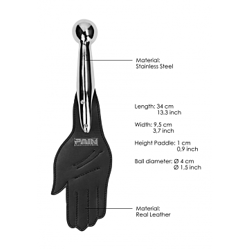 Ouch Leather Hand Paddle with Metal Ball Handle - Black