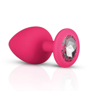 Pink Silicone Butt Plug with Clear Diamond Base S