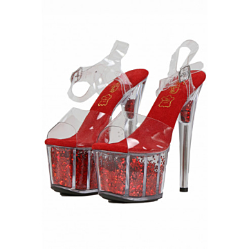Red Pumps With Transparent Sequined Platform