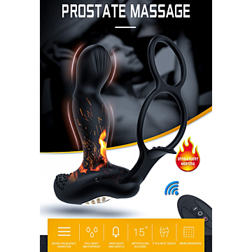Heating Prostate Stimulator with Cock Ring - Black