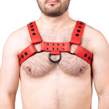 Red hot snap leather harness by Kinksters