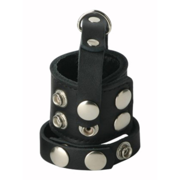 Xr Brands Strict Cock Strap & Ball Stretcher Black Leather & Metal