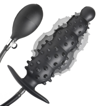 XR Brands Ass Puffer - Nubbed Inflatable Silicone Anal Plug - Black
