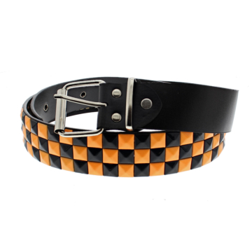 Kinksters Chessboard Orange Leather Belt.