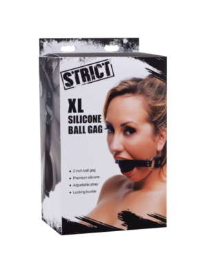 Xr Brands Strict XL Ball Gag Black Silicone Metal Vegan Leather.