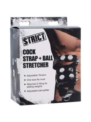 Xr Brands Strict Cock Strap & Ball Stretcher Black Leather & Metal
