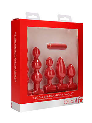 Ouch Red Silicone Anal Set - USB Rechargeable