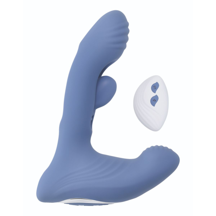 Gender X - Flapjack Lavender — side view of the lavender device with remote Gender X - Flapjack Lavender — side view of the lavender device with remote