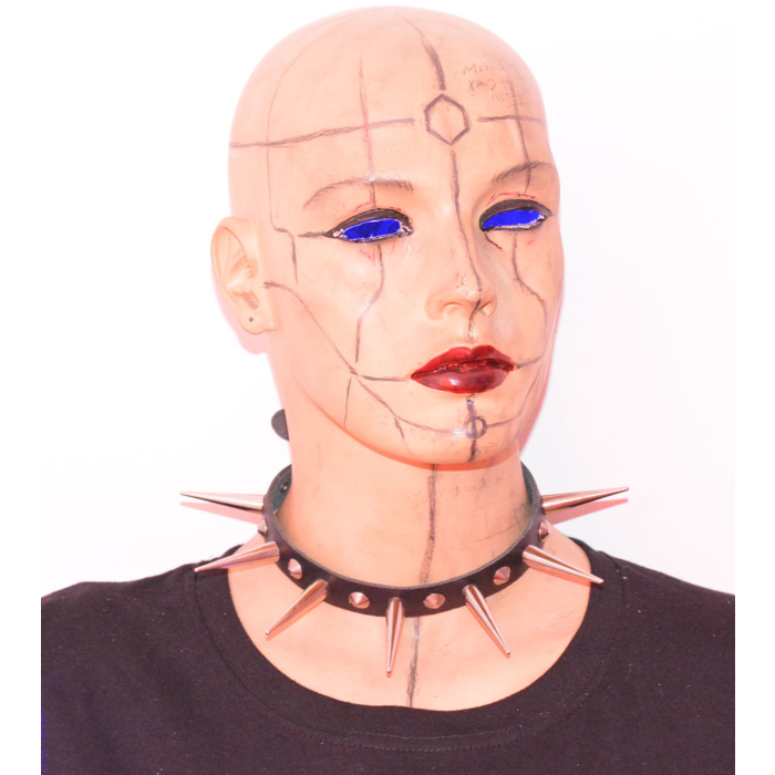 1 ROW CONICAL AND LARGE CONE LEATHER CHOCKER - BLACK