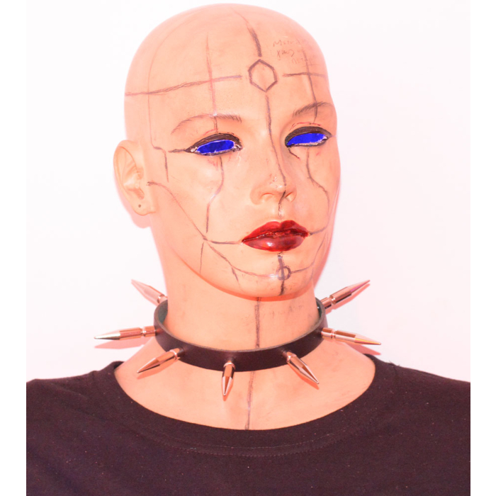 1 ROW LARGE SPIKE LEATHER CHOCKER - Black