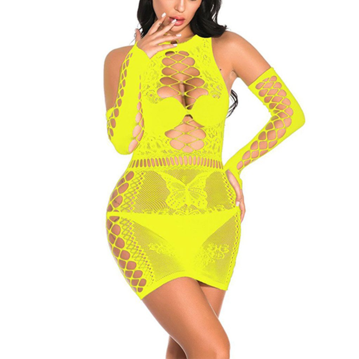 Spicy Mini Dress with Long Gloves Yellow Spicy Mini Dress with Long Gloves Yellow
