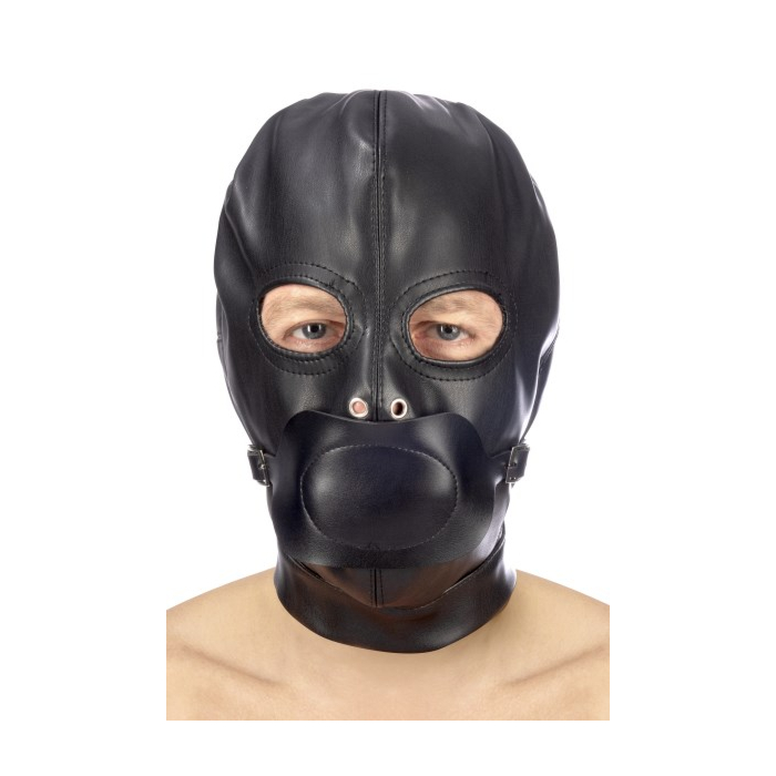 Fetish hood with strap and mouth cover Fetish hood with strap and mouth cover