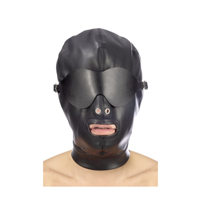 Fetish hood with strap and eye cover Fetish hood with strap and eye cover