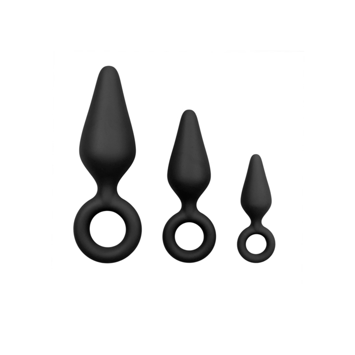 Black Buttplugs With Pull Ring - Set Black Buttplugs With Pull Ring - Set