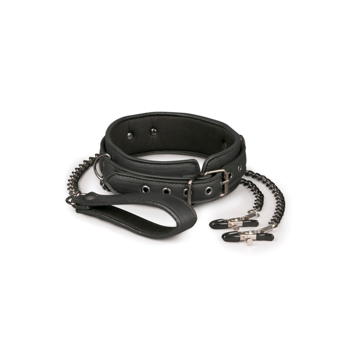 Leather Collar With Nipple Chains Leather Collar With Nipple Chains