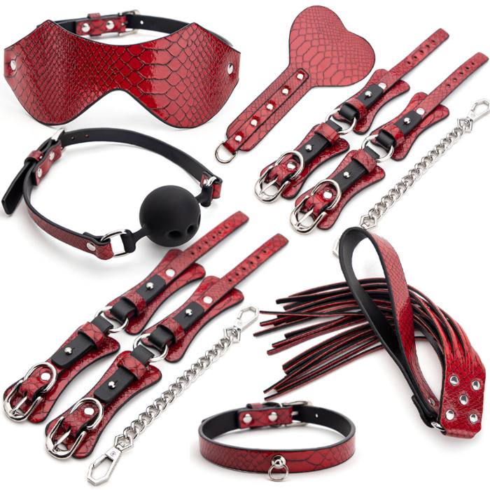 7 Pieces Snake Effect BDSM Set Deluxe Red 7 Pieces Snake Effect BDSM Set Deluxe Red