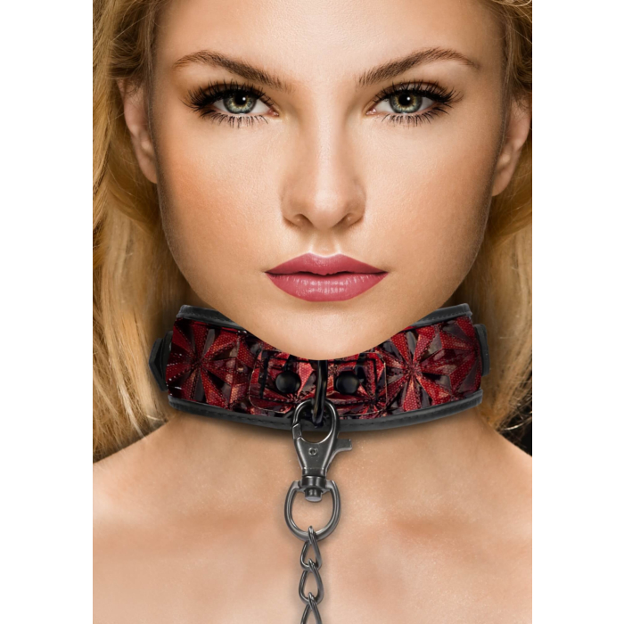Ouch! Luxury Collar with Leash - Burgundy Ouch! Luxury Collar with Leash - Burgundy