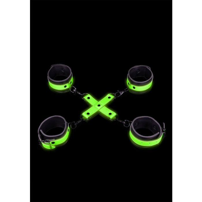 Ouch! Hand & Ankle Cuffs with Hogtie - Glow in the Dark Ouch! Hand & Ankle Cuffs with Hogtie - Glow in the Dark