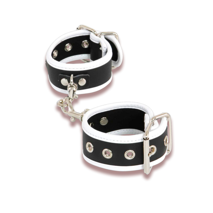 Leatherlook handcuffs Black-white 3.5cm Leatherlook handcuffs Black-white 3.5cm