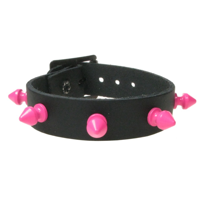 Leather Handmade Black Wristband with Pink Spikes - BDSM Leather Handmade Black Wristband with Pink Spikes - BDSM
